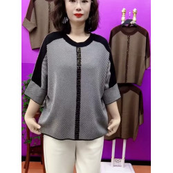 夏季中老年針織衫套頭毛衣媽媽裝顯瘦寬松蝴蝶七分袖打底衫焦麻衫