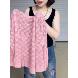 V領鏤空薄款夏季親膚透氣針織開衫小個子百搭粉色甜美防曬打底衫