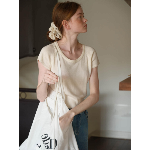 “光合作用”春夏薄打底衫6%羊毛柔軟輕盈短袖針織小衫女