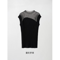 半高領打底衫背套頭心無袖拼色顯瘦氣質百搭