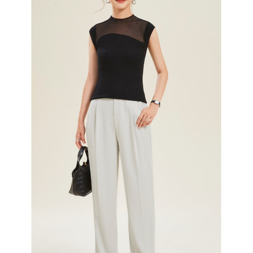 半高領打底衫背套頭心無袖拼色顯瘦氣質百搭