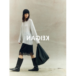 重工肌理感鏤空寬松針織罩衫上衣女秋季透視別致設計感寬松打底衫