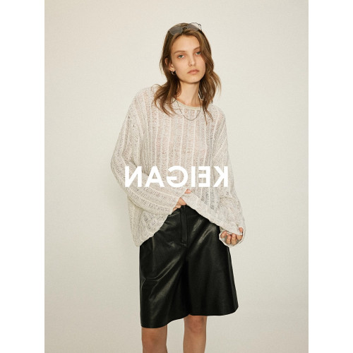 重工肌理感鏤空寬松針織罩衫上衣女秋季透視別致設計感寬松打底衫