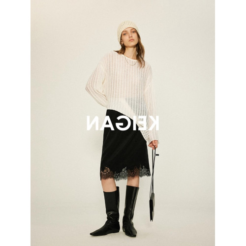 重工肌理感鏤空寬松針織罩衫上衣女秋季透視別致設計感寬松打底衫