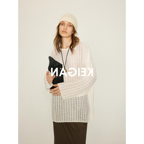 重工肌理感鏤空寬松針織罩衫上衣女秋季透視別致設計感寬松打底衫