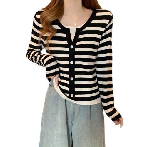 胖mm設計感遮肚顯瘦假兩件針織打底衫女大碼秋冬內搭長袖女士毛衣