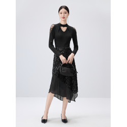 芭蒂娜蕾絲拼接針織衫女羊毛鏤空打底衫