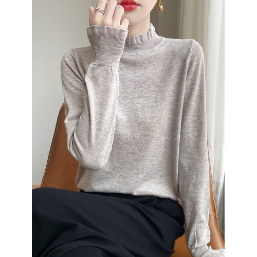 時髦洋氣蕾絲木耳領花邊毛衣女秋冬內搭寬松顯瘦半高領針織打底衫