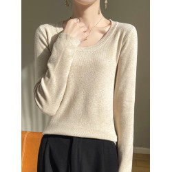 軟糯新款圓領針織衫打底衫女內搭春秋冬顯瘦上衣白色U領低領毛衣