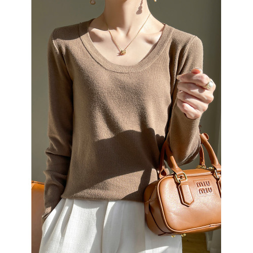 軟糯新款圓領針織衫打底衫女內搭春秋冬顯瘦上衣白色U領低領毛衣