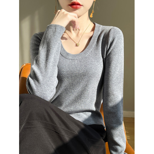 軟糯新款圓領針織衫打底衫女內搭春秋冬顯瘦上衣白色U領低領毛衣