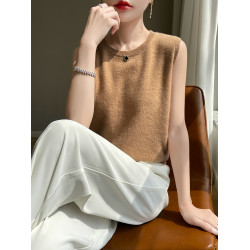 法式無袖針織背心女氣質春秋季圓領套頭內搭打底衫薄款洋氣衫上衣