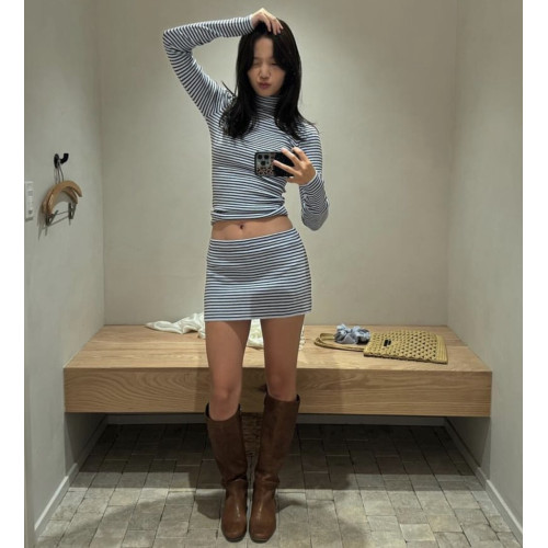 Frankies bikinis 黑色高領打底衫 修身生肩顯瘦內搭 包臀裙褲