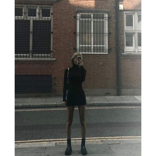 Frankies bikinis 黑色高領打底衫 修身生肩顯瘦內搭 包臀裙褲