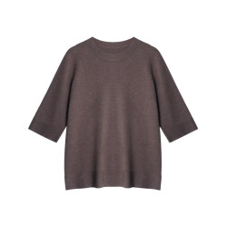 春夏羊毛圓領五分袖針織毛衣女寬松顯瘦上衣軟糯純色套頭打底衫