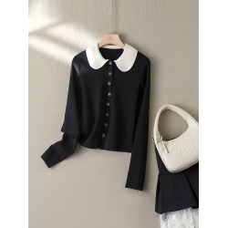 原C萊賽爾+綿羊毛！娃娃領針織衫女2025秋冬熟女風長袖打底衫毛衣