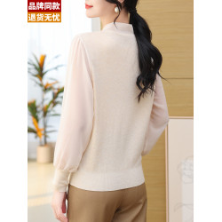 羊毛衫針織打底衫女春秋2025新款薄款蕾絲紗紗長袖上衣蝴蝶結毛衣