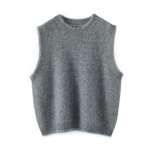 新款保暖羊絨背心外穿時尚圓領寬松無袖毛衣慵懶羊毛針織打底衫女