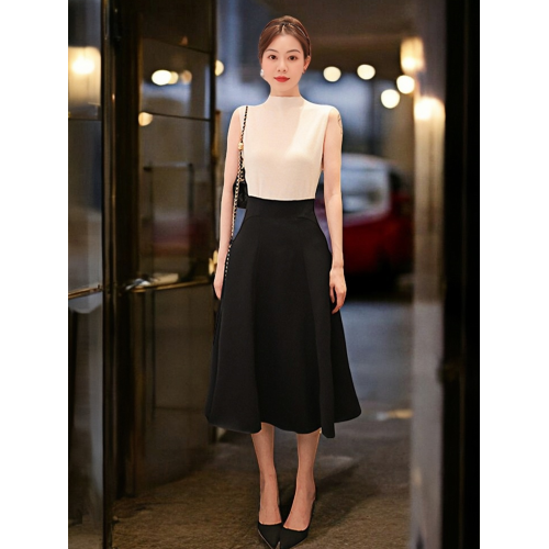 Basic House/百家好半高領無袖羊毛針織打底衫女夏季灰色修身背心