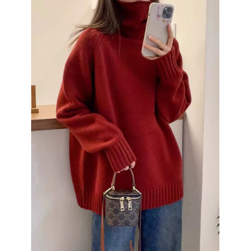 堆堆領寬松慵懶長袖加厚保暖羊絨毛衣女秋冬新款羊毛針織打底衫潮