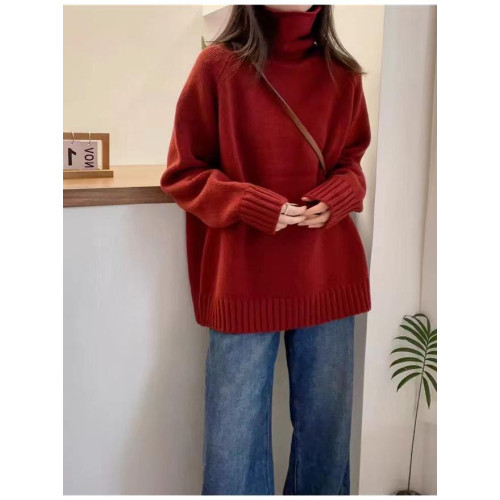 堆堆領寬松慵懶長袖加厚保暖羊絨毛衣女秋冬新款羊毛針織打底衫潮