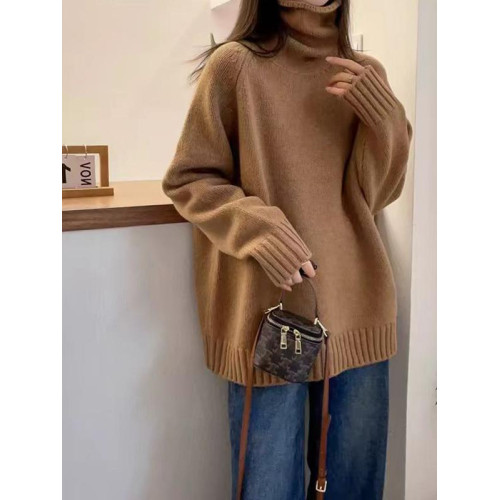 堆堆領寬松慵懶長袖加厚保暖羊絨毛衣女秋冬新款羊毛針織打底衫潮