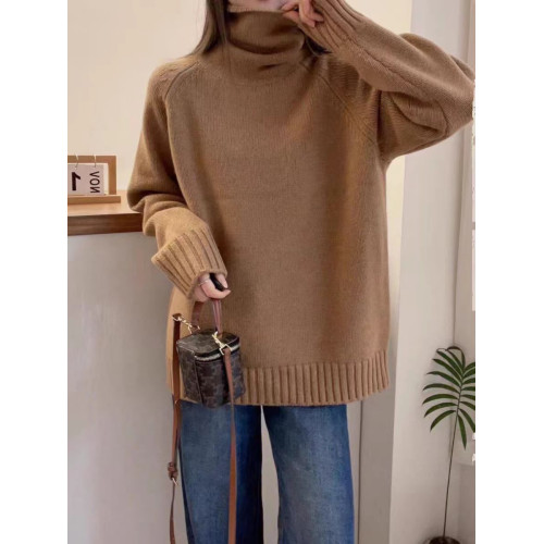 堆堆領寬松慵懶長袖加厚保暖羊絨毛衣女秋冬新款羊毛針織打底衫潮