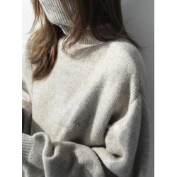 純色羊絨毛衣秋冬新款高領套頭慵懶寬松加厚保暖羊毛針織打底衫女