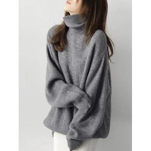 純色羊絨毛衣秋冬新款高領套頭慵懶寬松加厚保暖羊毛針織打底衫女