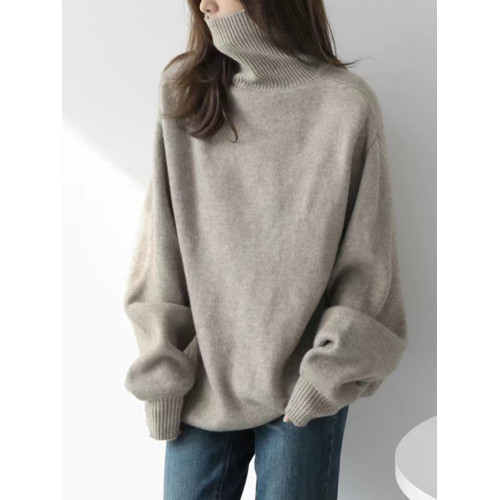 純色羊絨毛衣秋冬新款高領套頭慵懶寬松加厚保暖羊毛針織打底衫女