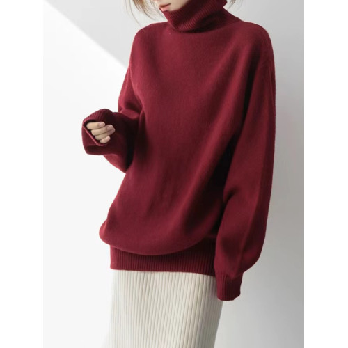 純色羊絨毛衣秋冬新款高領套頭慵懶寬松加厚保暖羊毛針織打底衫女