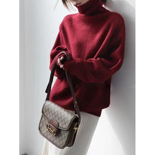 純色羊絨毛衣秋冬新款高領套頭慵懶寬松加厚保暖羊毛針織打底衫女