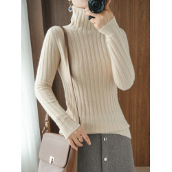 新款高領羊絨衫女短款套頭毛衣純色羊毛針織打底衫秋冬
