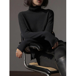 內搭慵懶百搭純色羊毛針織打底衫女秋冬新款長袖堆堆領羊絨毛衣潮