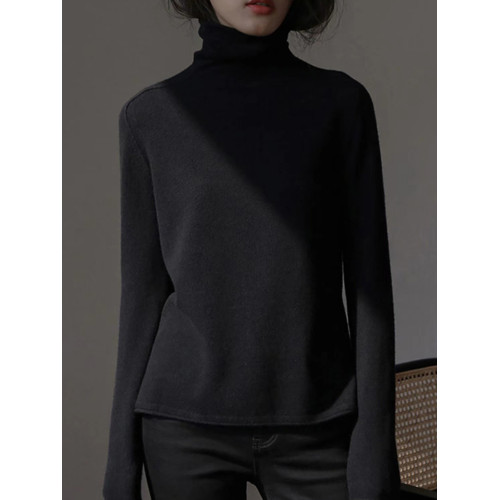 內搭慵懶百搭純色羊毛針織打底衫女秋冬新款長袖堆堆領羊絨毛衣潮