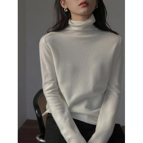 內搭慵懶百搭純色羊毛針織打底衫女秋冬新款長袖堆堆領羊絨毛衣潮