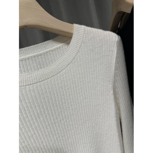 復古調性拉滿~秋冬圓領坑條修身羊毛羊絨針織打底衫上衣 百搭款女