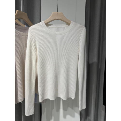 復古調性拉滿~秋冬圓領坑條修身羊毛羊絨針織打底衫上衣 百搭款女