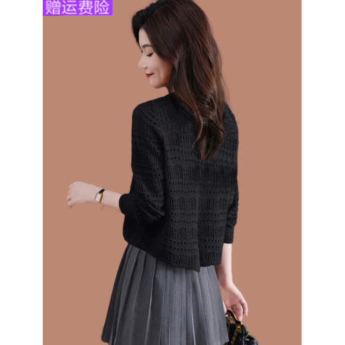 羊毛衫女士鏤空薄款早秋上衣2025新款洋氣短款毛衣針織打底衫長袖