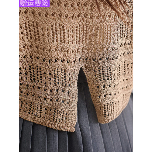 羊毛衫女士鏤空薄款早秋上衣2025新款洋氣短款毛衣針織打底衫長袖