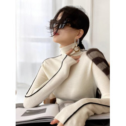 Basic House/百家好法式軟糯高領打底衫內搭配大衣修身毛衣女早秋