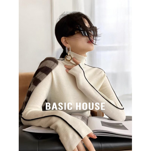 Basic House/百家好法式軟糯高領打底衫內搭配大衣修身毛衣女早秋