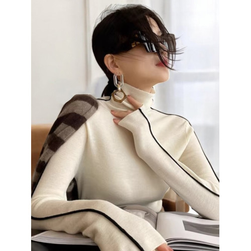 Basic House/百家好法式軟糯高領打底衫內搭配大衣修身毛衣女早秋