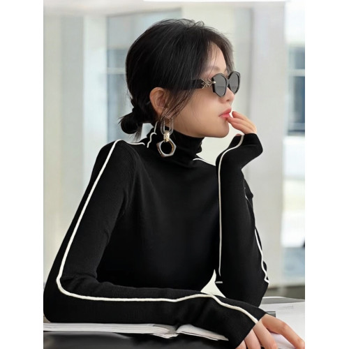 Basic House/百家好法式軟糯高領打底衫內搭配大衣修身毛衣女早秋