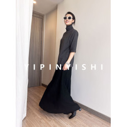 抗起球秋冬季高領五分袖針織打底衫純色韓版寬松大碼顯瘦女士上衣