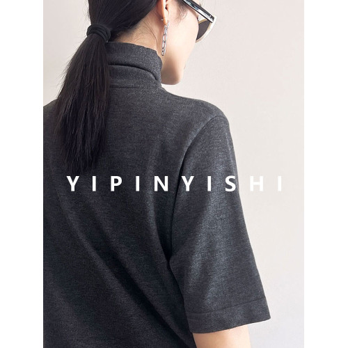 抗起球秋冬季高領五分袖針織打底衫純色韓版寬松大碼顯瘦女士上衣