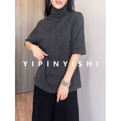 抗起球秋冬季高領五分袖針織打底衫純色韓版寬松大碼顯瘦女士上衣