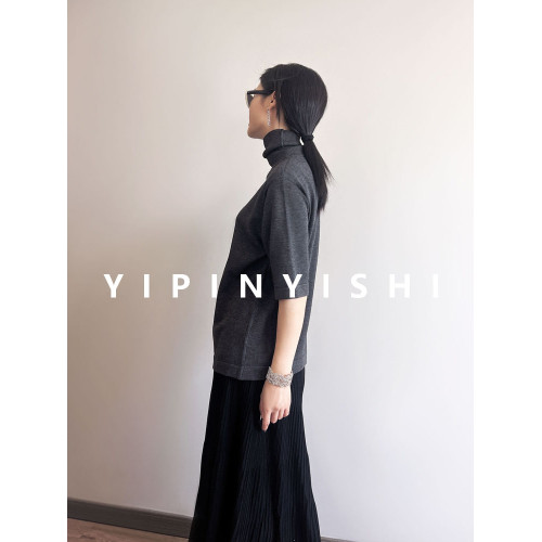 抗起球秋冬季高領五分袖針織打底衫純色韓版寬松大碼顯瘦女士上衣