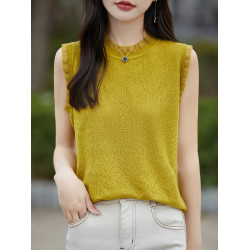 蕾絲花邊領羊毛打底衫早秋洋氣寬松百搭無袖內搭背心針織衫上衣女