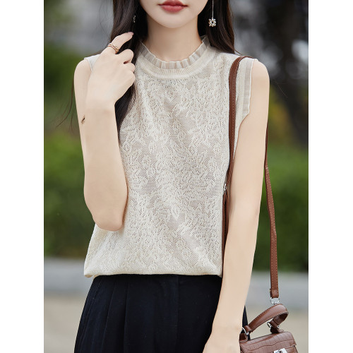 蕾絲花邊領羊毛打底衫早秋洋氣寬松百搭無袖內搭背心針織衫上衣女